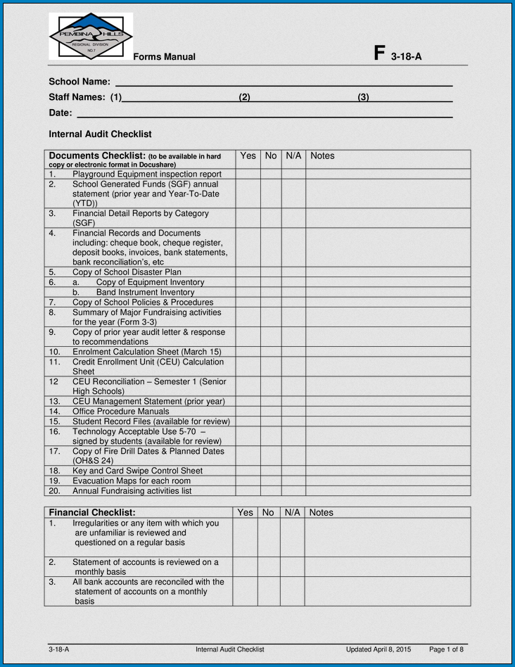 Audit Checklist Template Printable