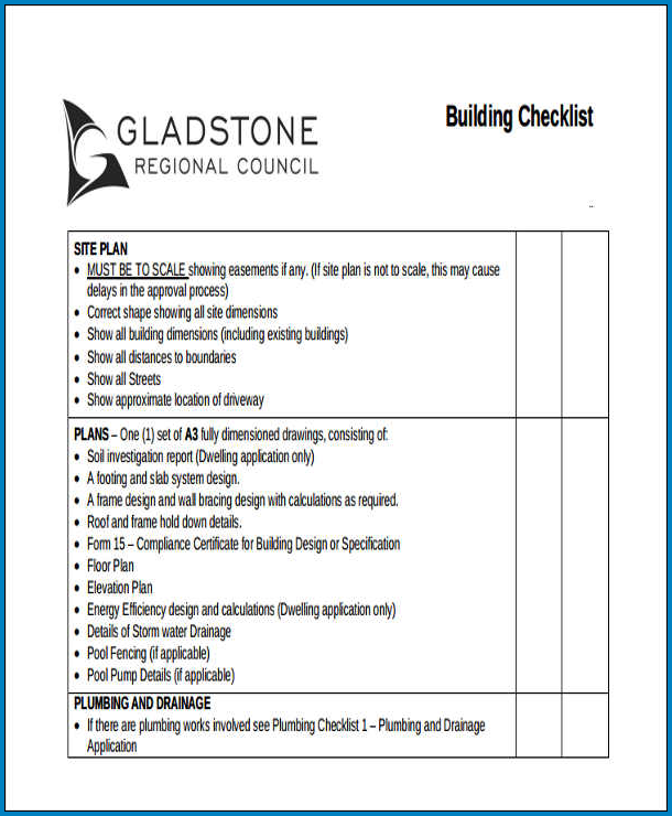 Building Checklist Template Sample