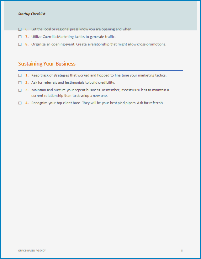 Business Startup Checklist Template Example