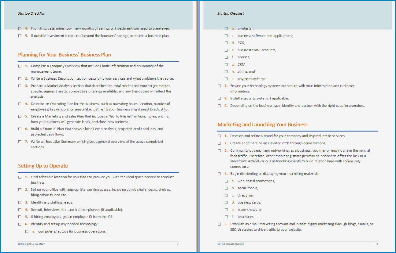 Business Startup Checklist Template Sample