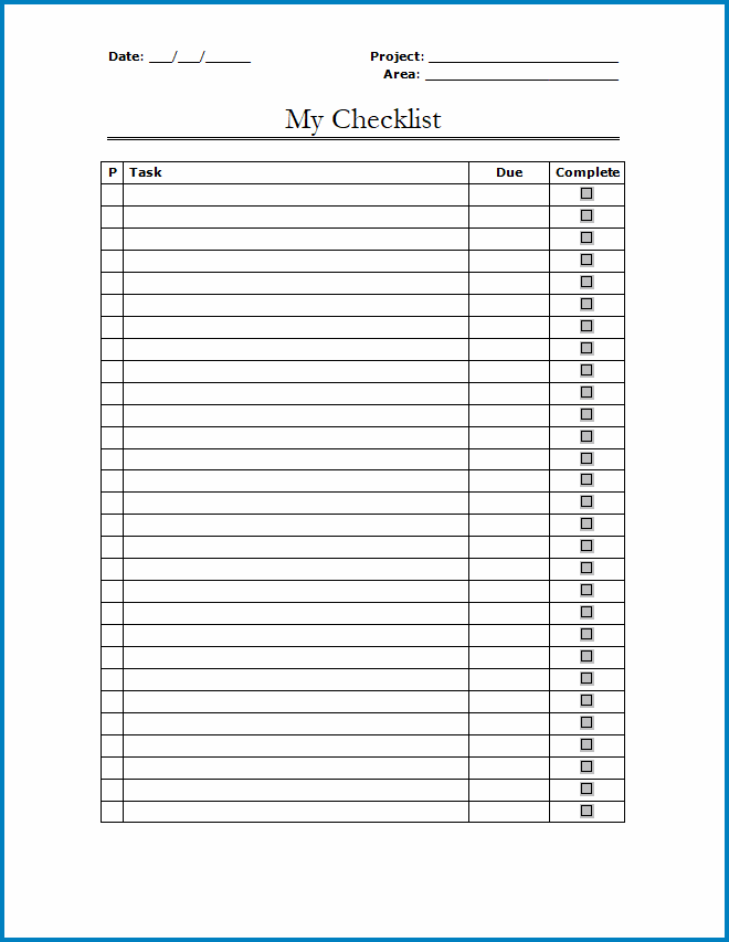 Free Checklist Template Printable