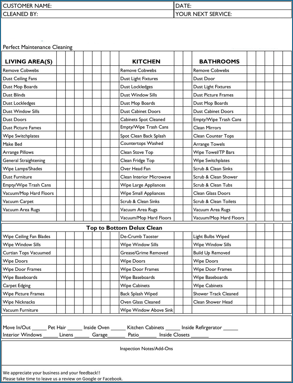  Free Printable Cleaning Service Checklist Template Checklist Templates