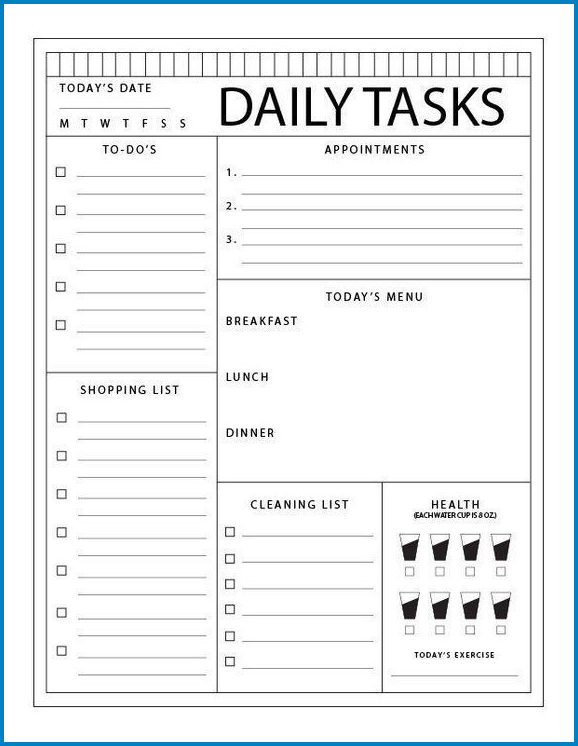 Daily Checklist Template Example