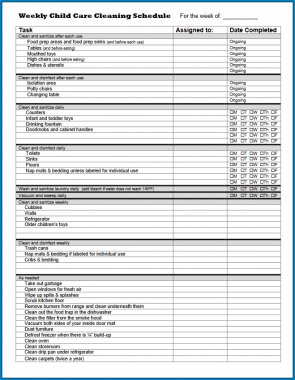 √ Free Printable Daycare Cleaning Checklist Template | Checklist Templates