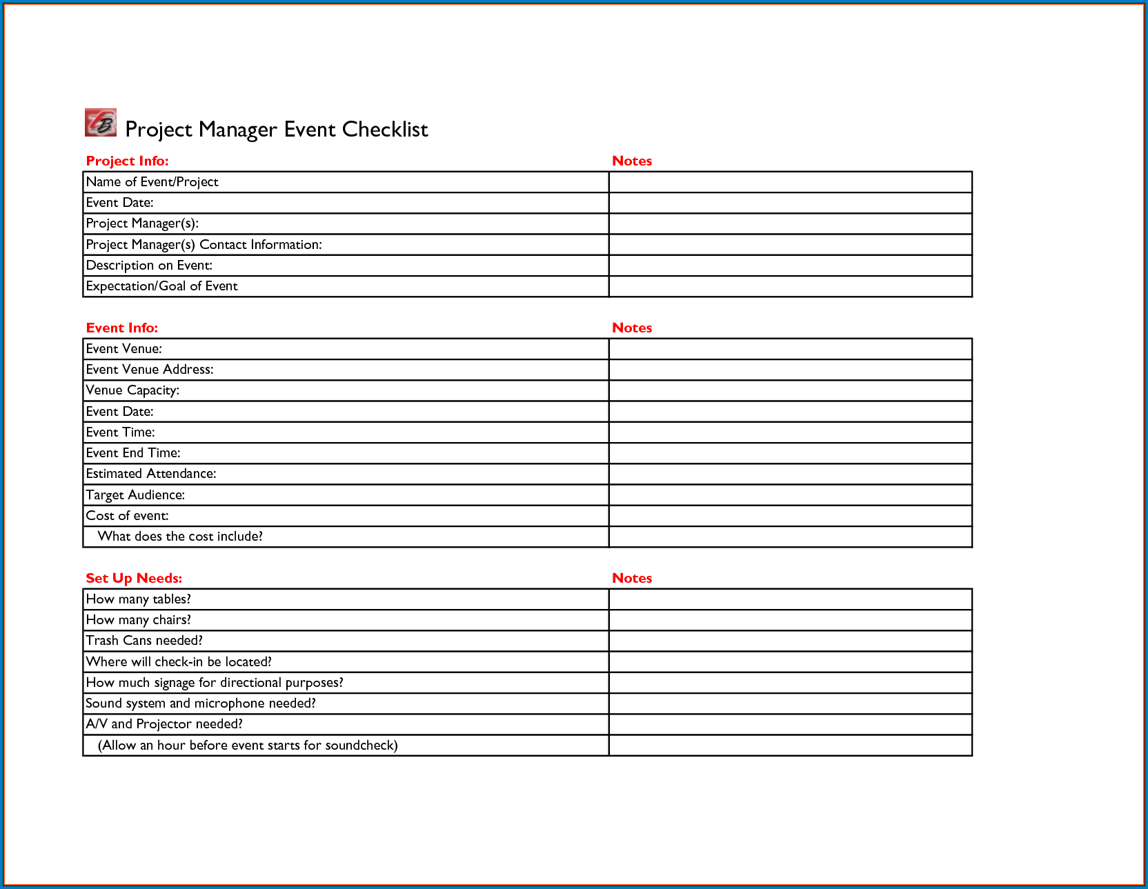 Event Checklist Template Sample