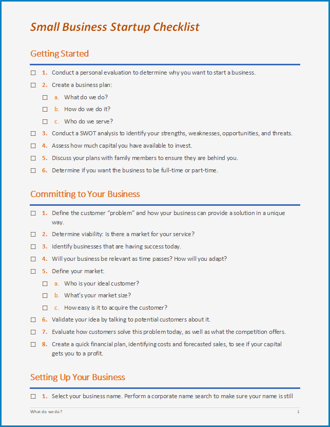 √ Free Printable Business Startup Checklist Template Checklist Templates