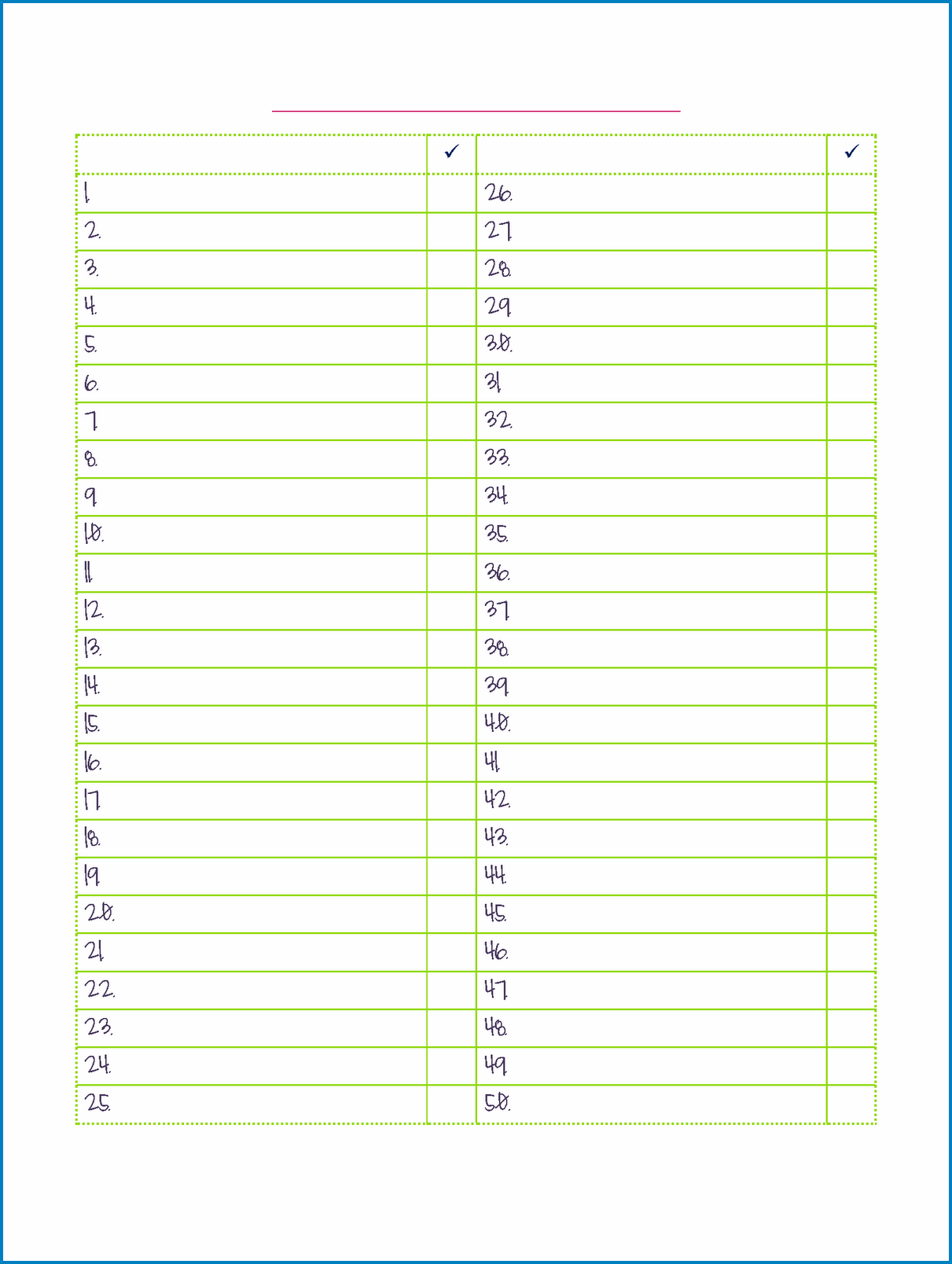 Example of Checklist Template Printable