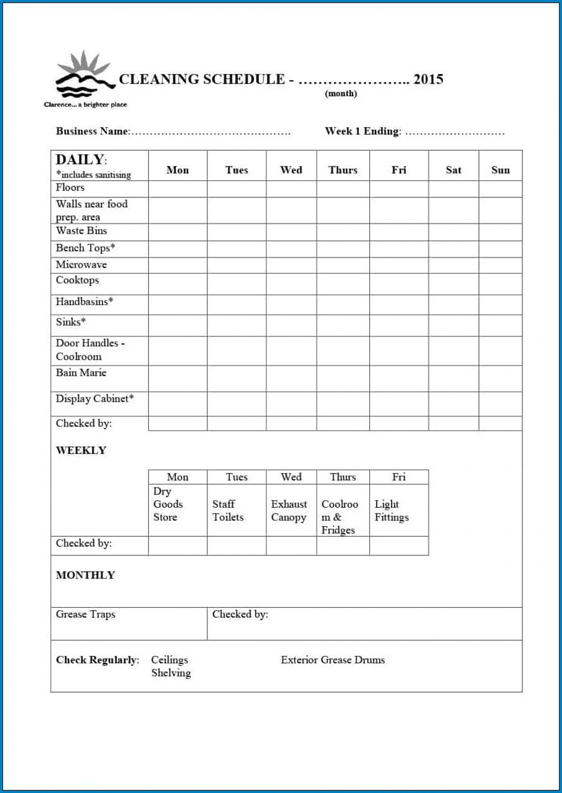 Example of Cleaner Checklist Template