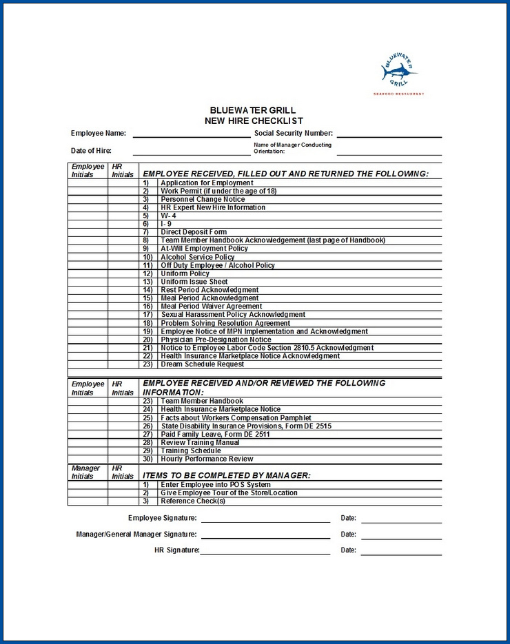 Example of Employment Checklist Template
