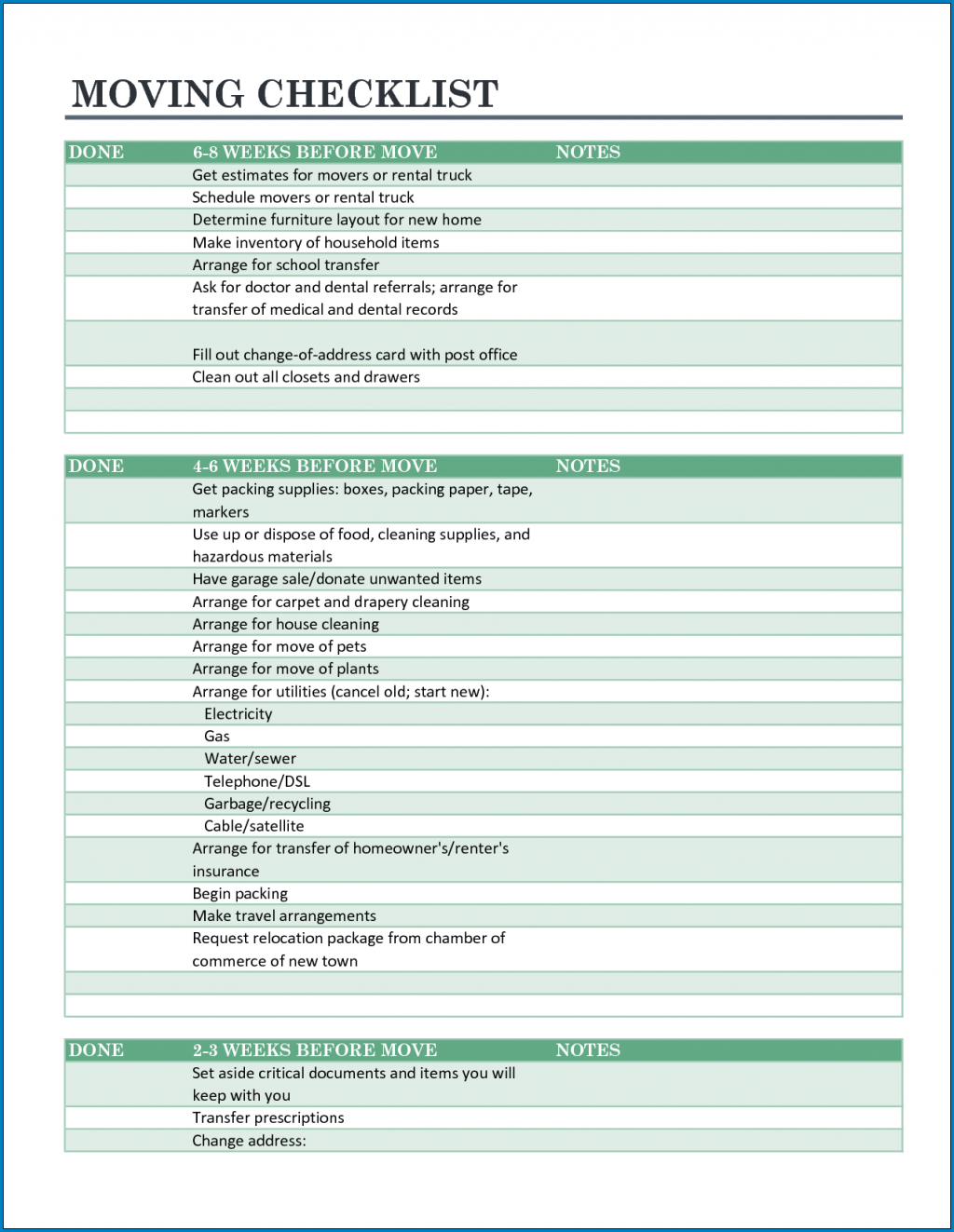 √ Free Printable Moving Checklist Template | Checklist Templates