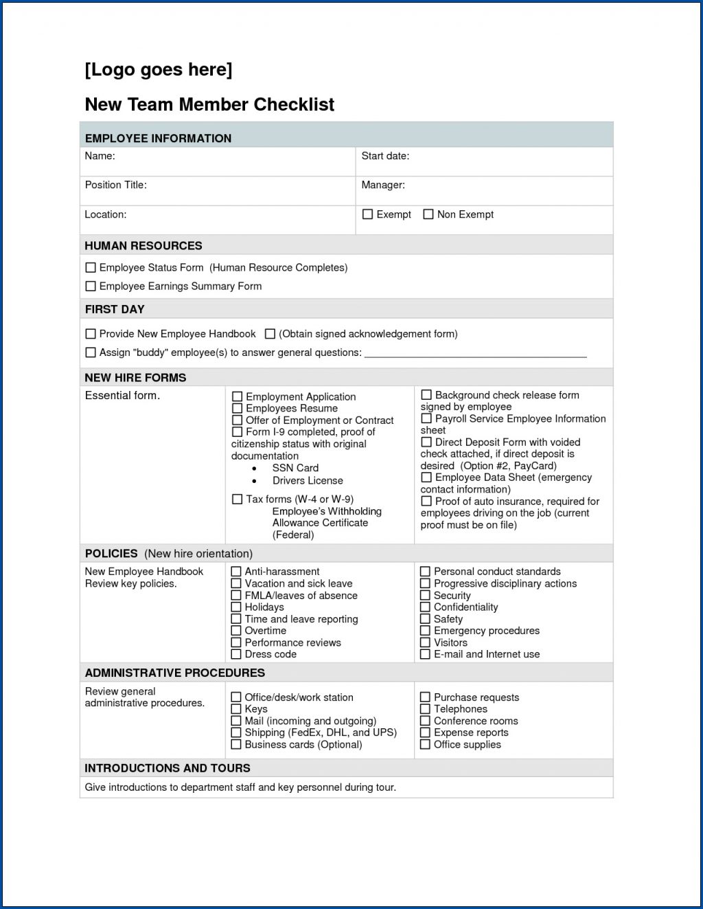 √ Free Printable New Hire Checklist Template | Checklist Templates