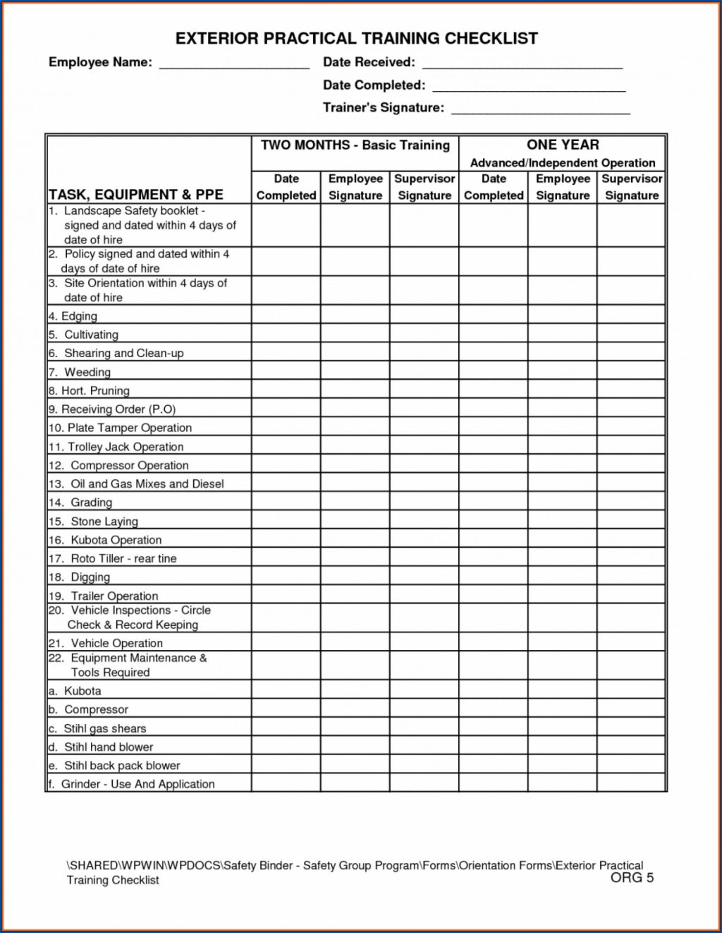 √ Free Printable New Hire Training Checklist Template | Checklist Templates