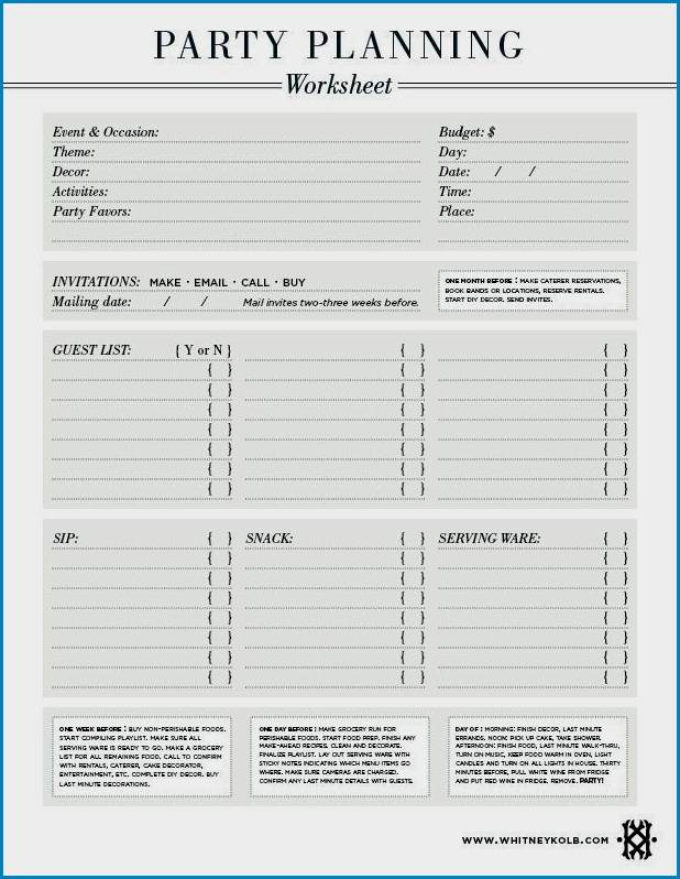 Example of Party Checklist Template