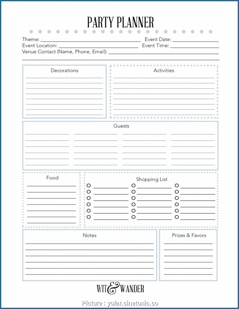 Example of Party Planner Checklist Template