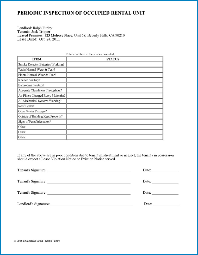 Example of Property Management Inspection Checklist Template