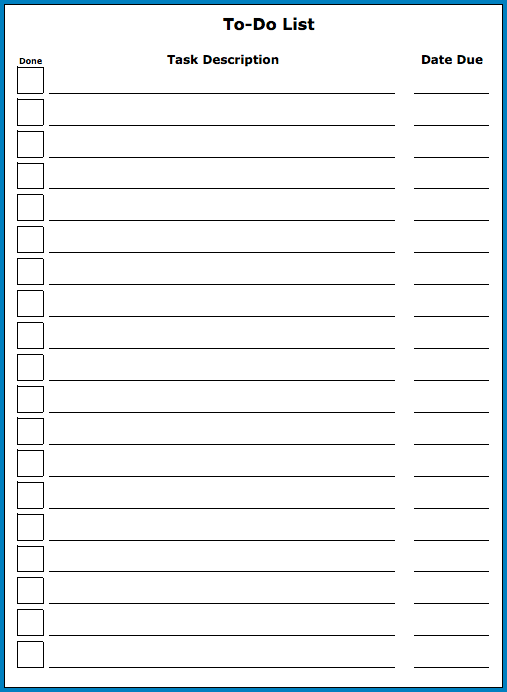 Example of To Do Checklist Template