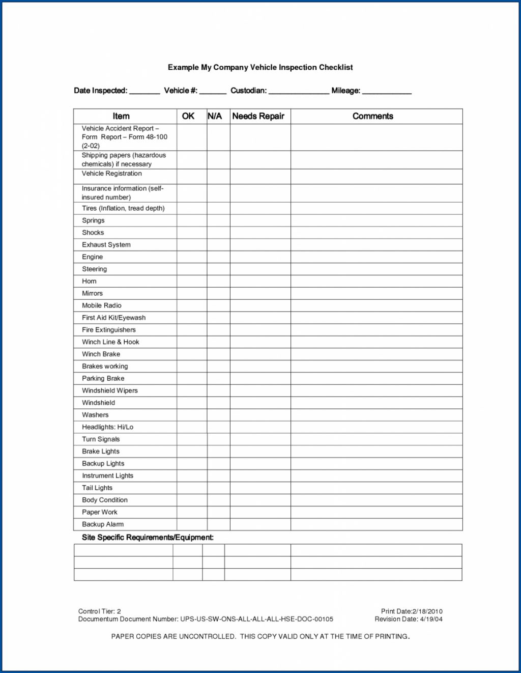 √ Free Printable Fleet Vehicle Checklist Template | Checklist Templates