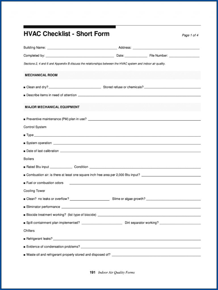  Free Printable HVAC Maintenance Checklist Template Checklist Templates