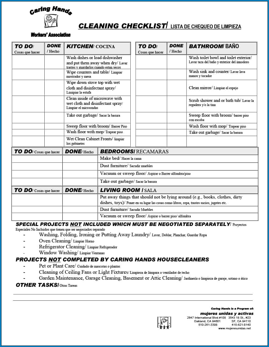 House Cleaning Checklist Template Example