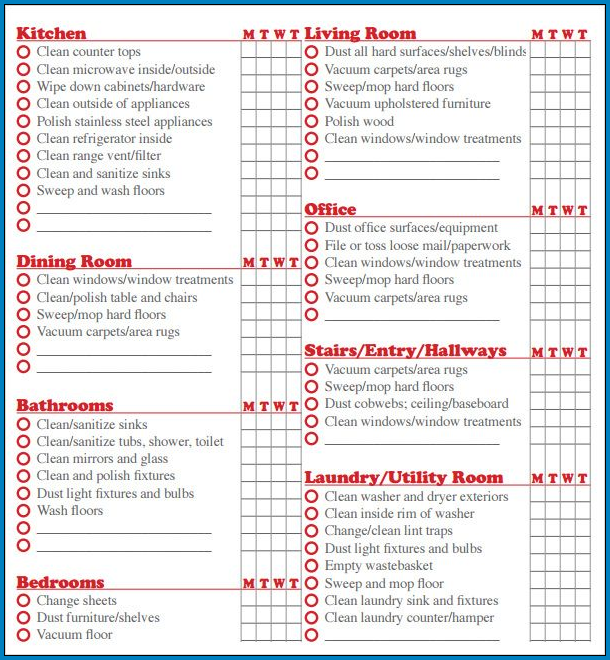 House Cleaning Checklist Template Sample