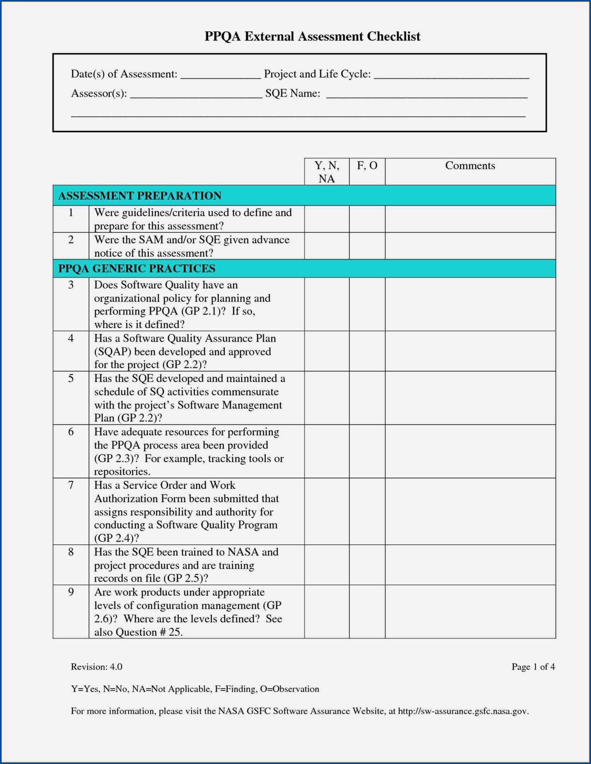 IT Assessment Checklist Template Sample