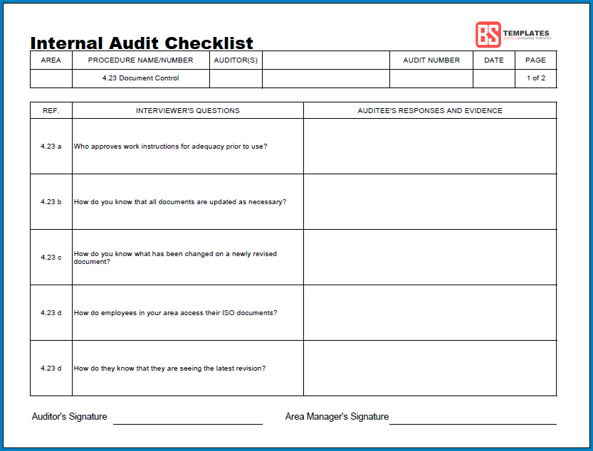 Internal Audit Checklist Template