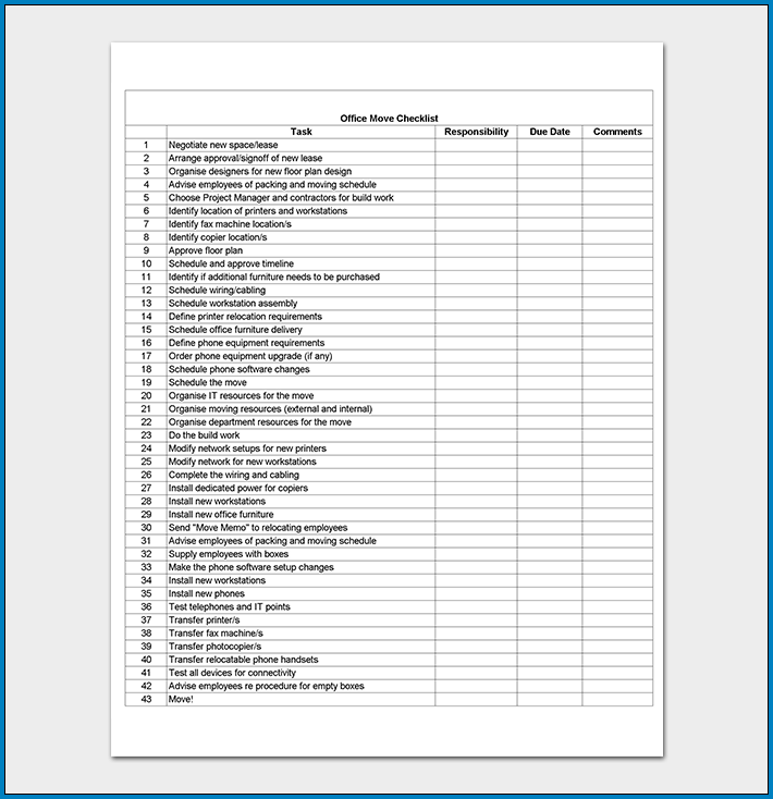 Moving Checklist Template Sample