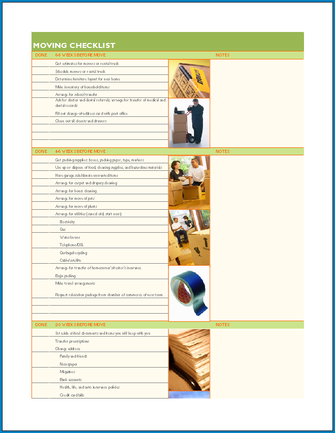 Free Printable Moving Checklist Template