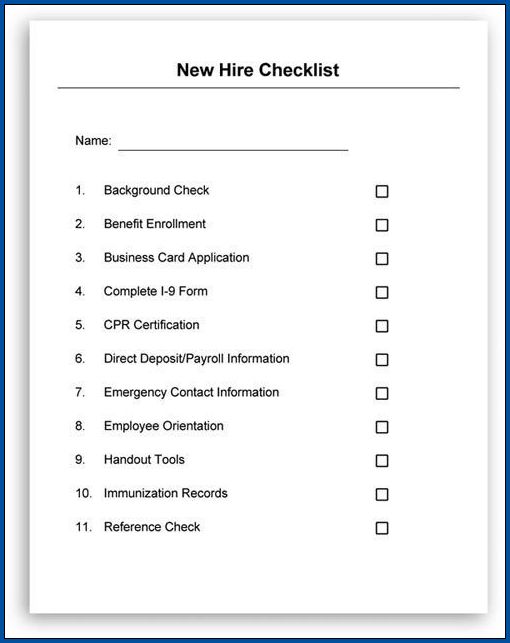 New Hire Checklist Template Sample