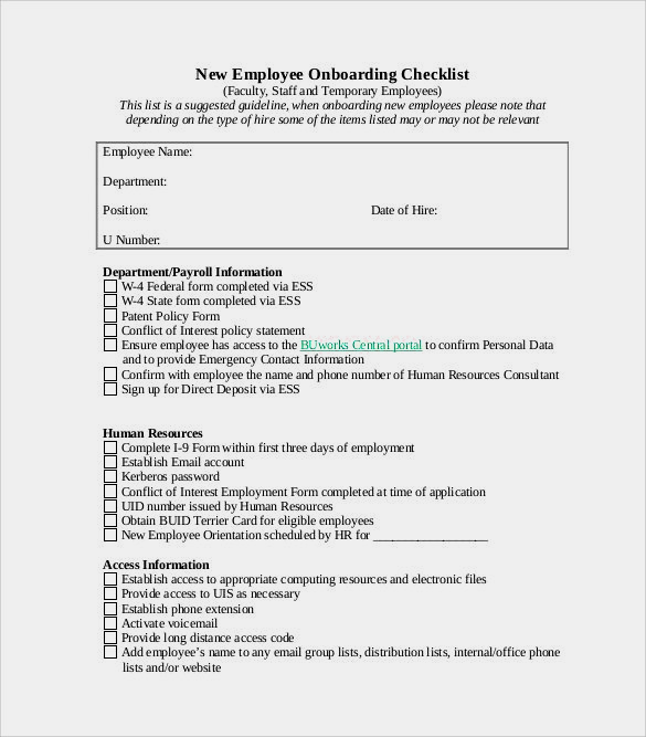 New Hire Checklist Template Word Example