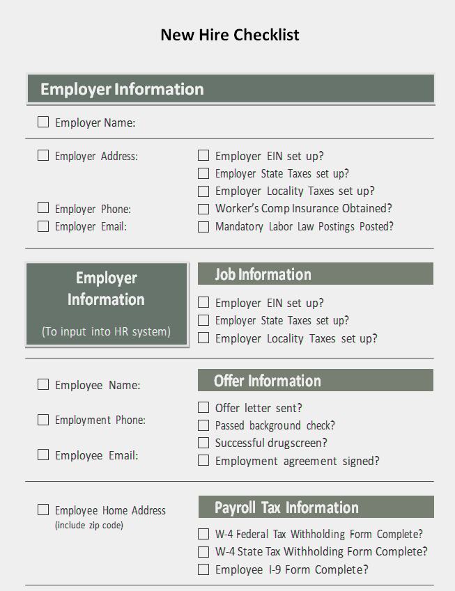 Free Printable New Hire Checklist Template Word