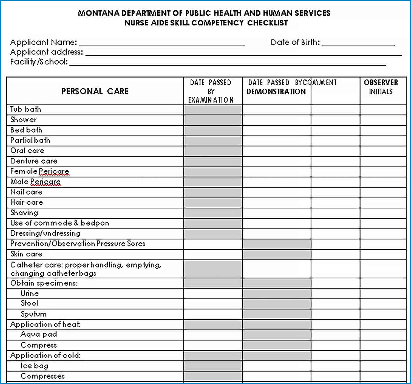 Nursing Skills Checklist Forms Printable 2212