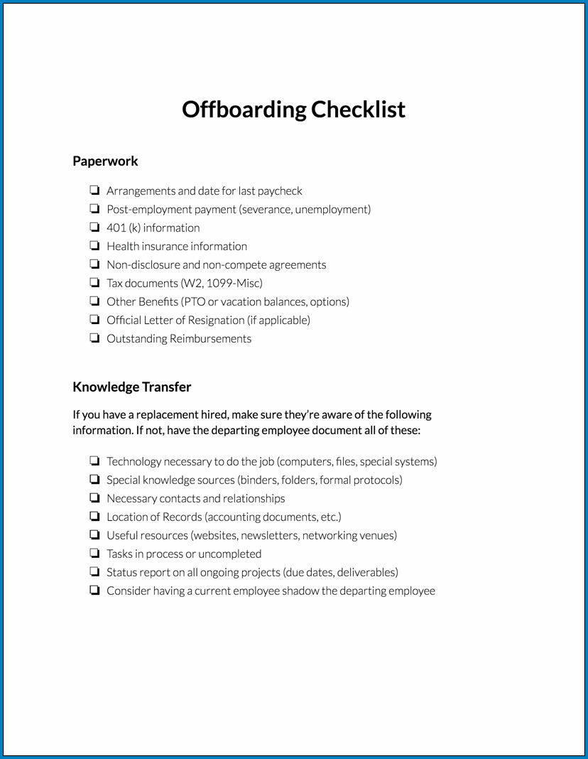  Free Printable Offboarding Checklist Template Checklist Templates