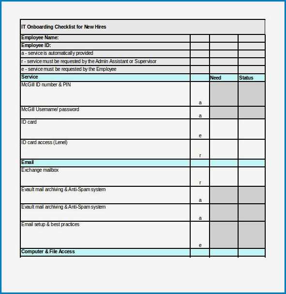 Onboarding Checklist Template Excel Example