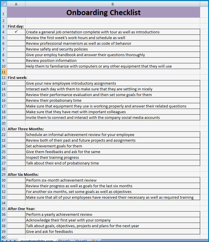 Free Printable Onboarding Checklist Template Excel