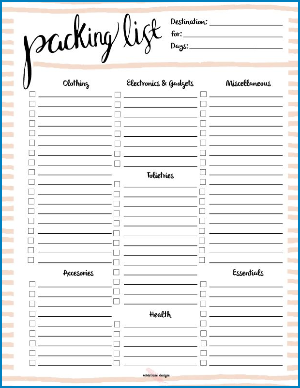 Packing Checklist Template Example