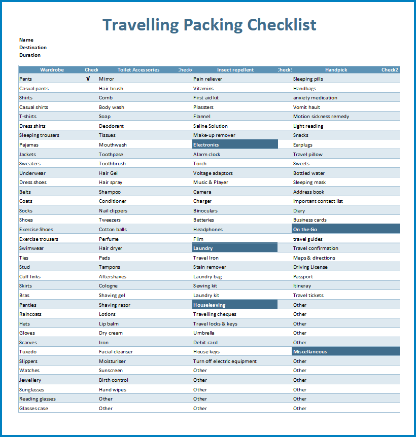 Free Printable Packing Checklist Template