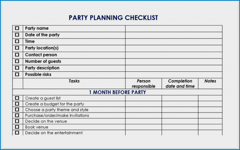 √ Free Printable Party Checklist Template | Checklist Templates