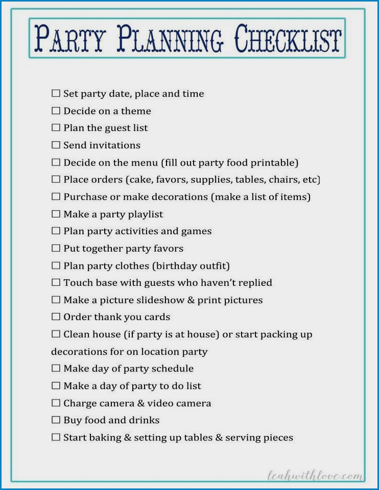 Party Checklist Template Sample