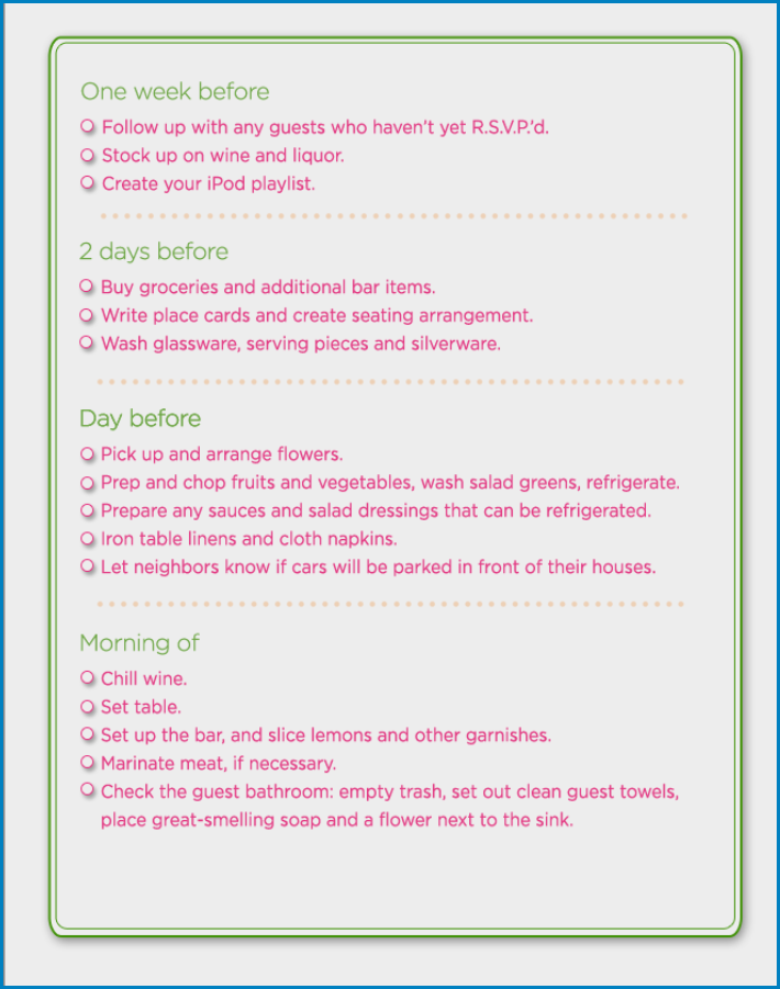 Free Printable Party Checklist Template