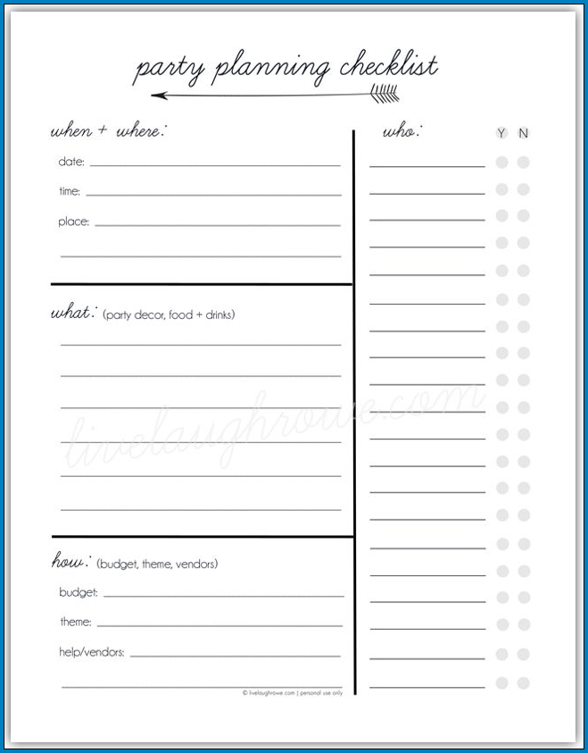 Party Planner Checklist Template Sample
