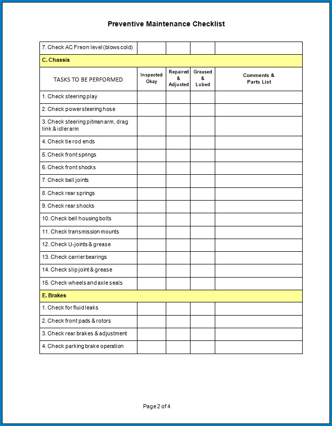 Preventive Maintenance Templates