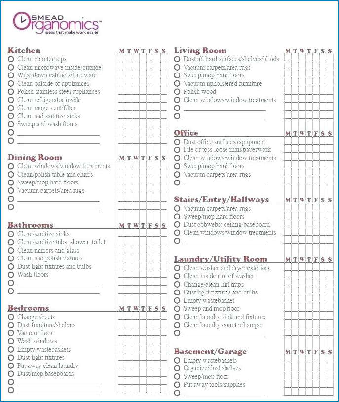 Professional House Cleaning Checklist Template Example