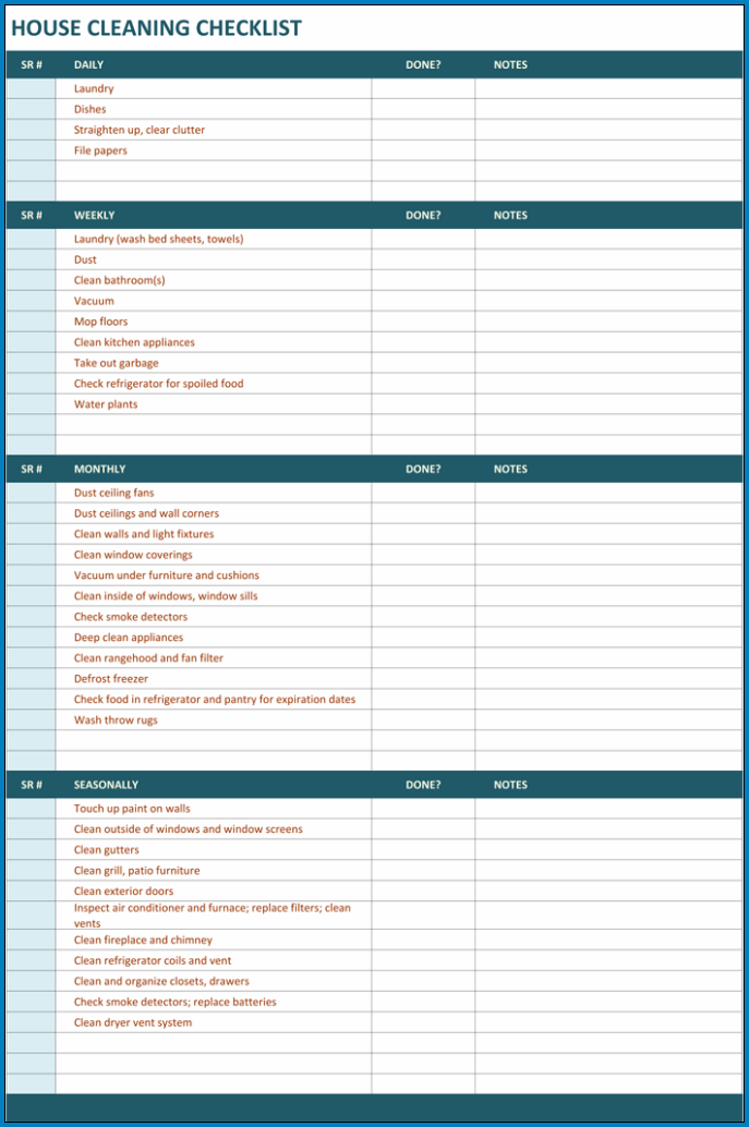 Residential Cleaning Checklist Template Sample