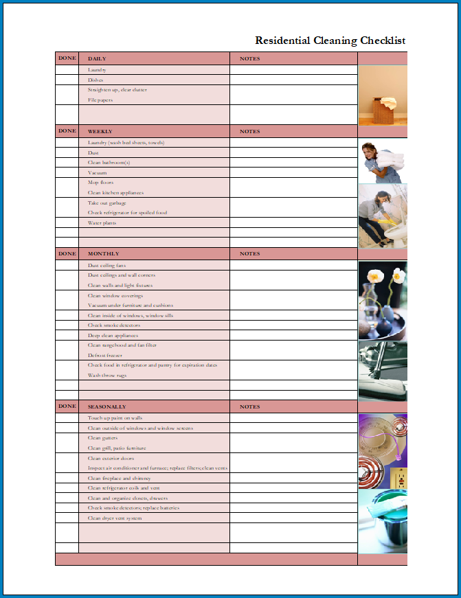 Free Printable Residential Cleaning Checklist Template