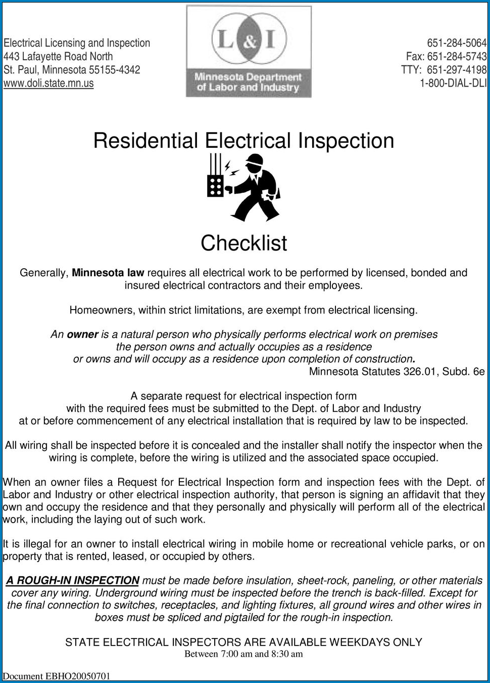 Residential Electrical Inspection Checklist Template Example