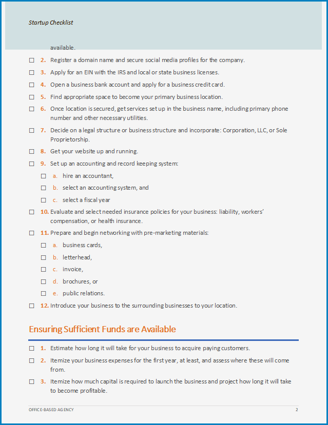 Sample of Business Startup Checklist Template