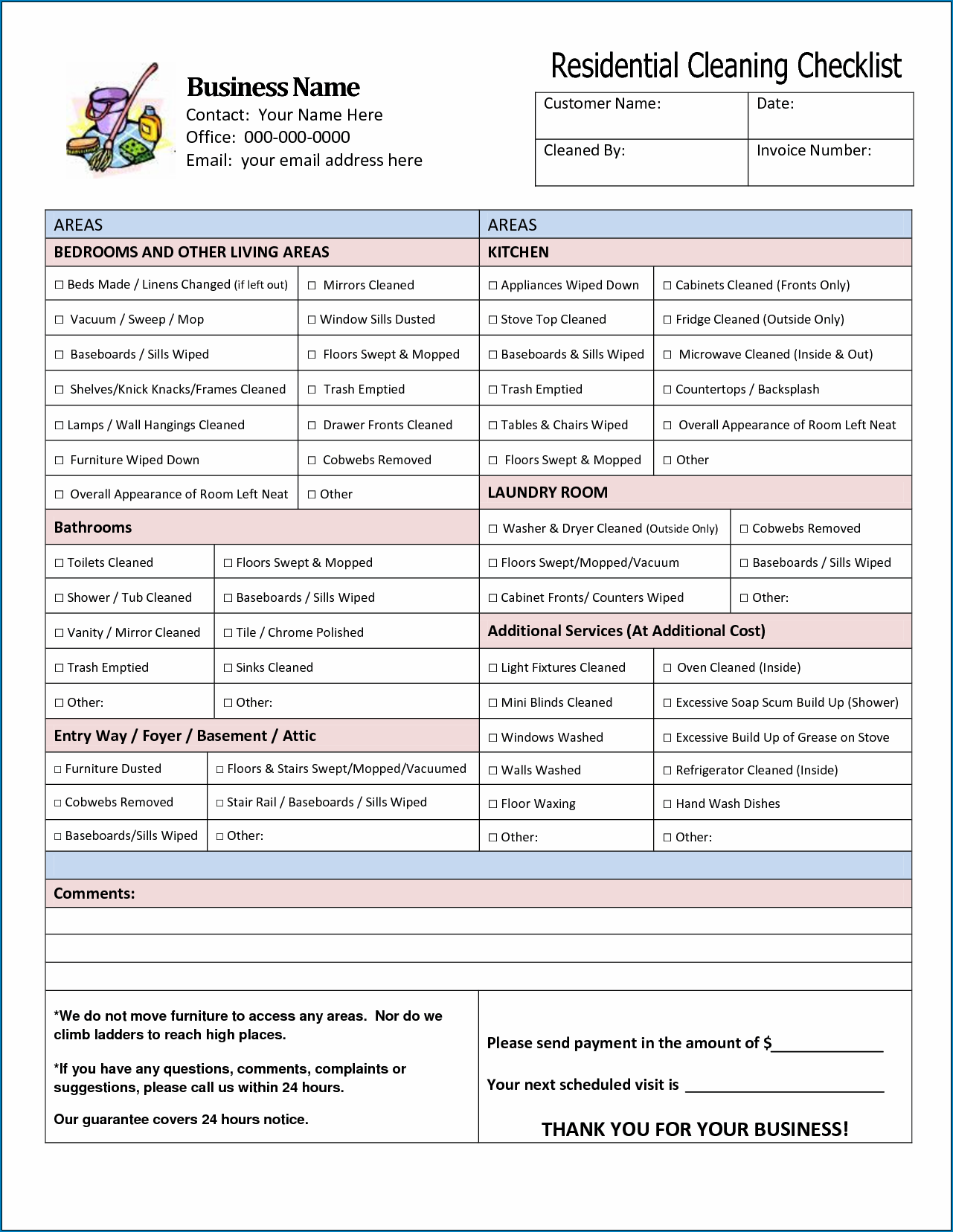 Sample of Cleaning Service Checklist Template