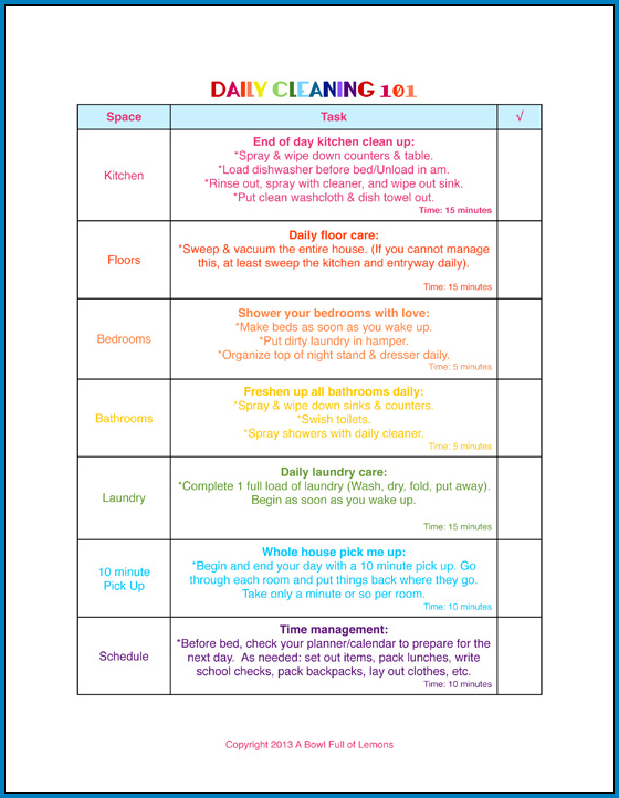 Sample of Daycare Cleaning Checklist Template