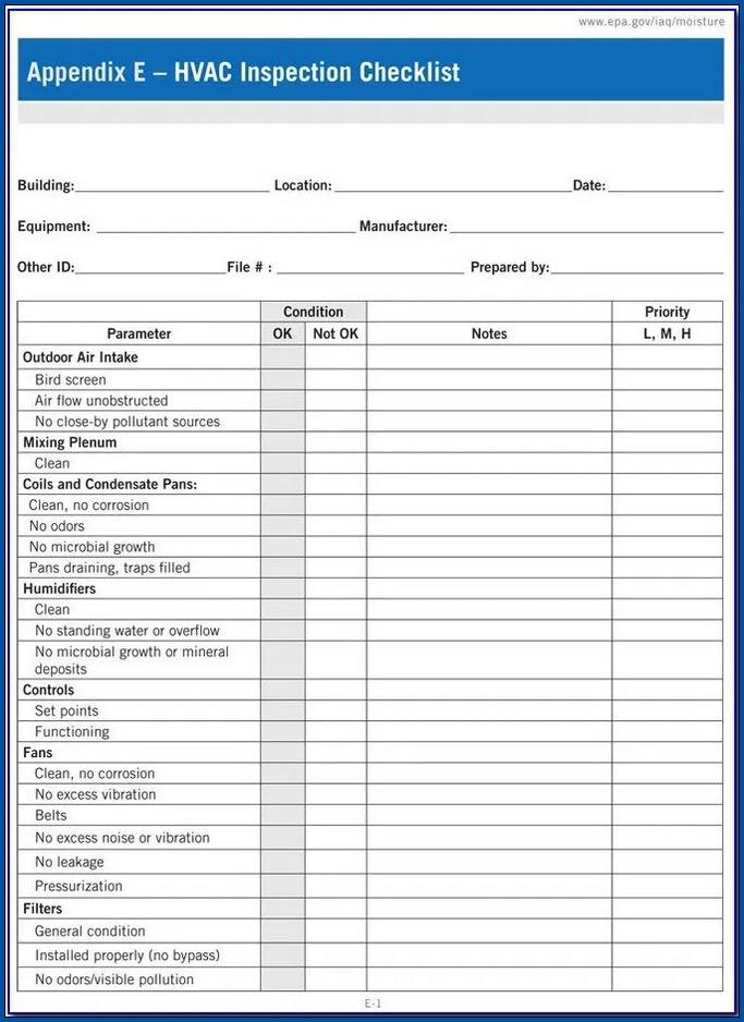 Hvac Maintenance Checklist Template